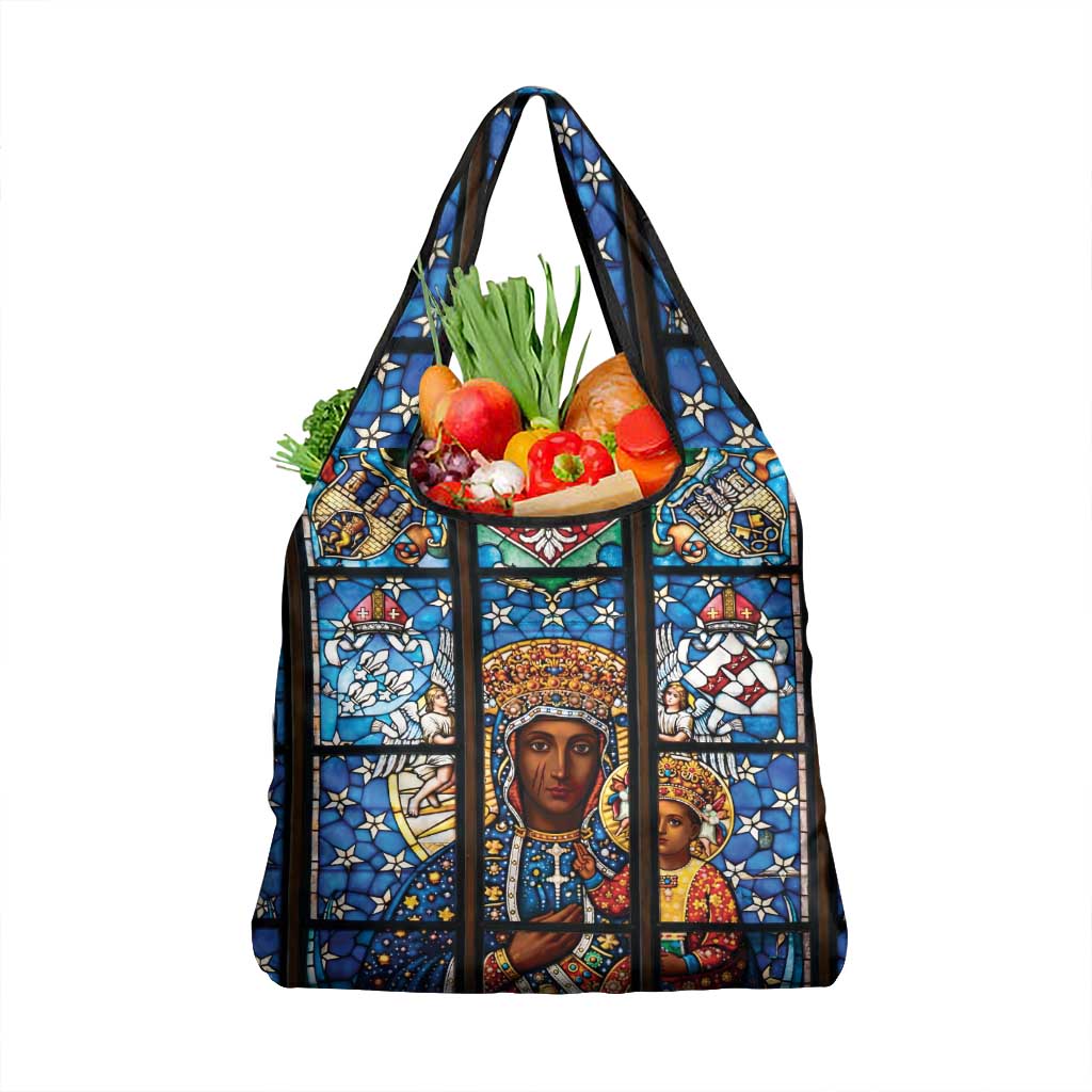 Polish Black Madonna of Czestochowa Grocery Bag Our Lady of Poland Stained Glass