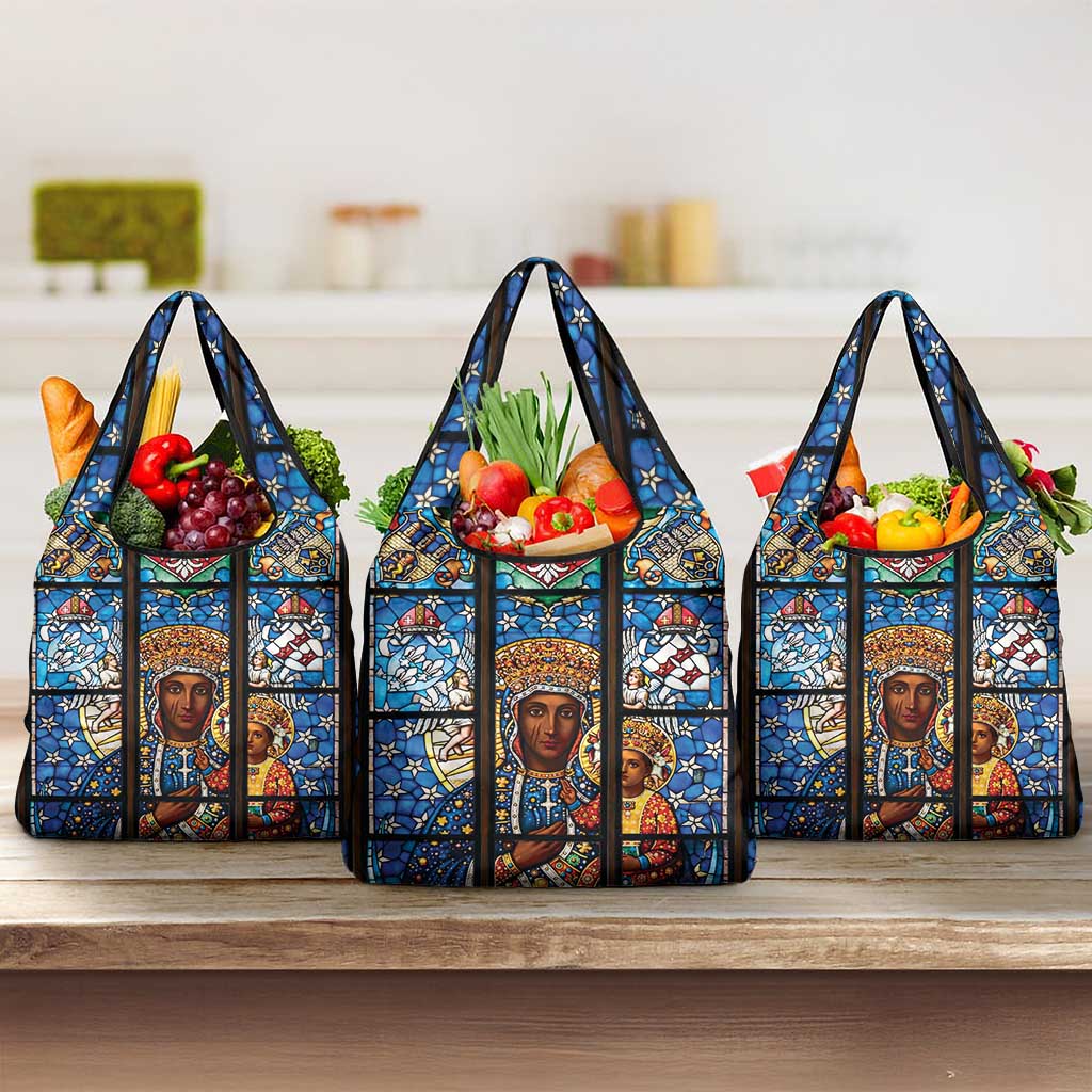 Polish Black Madonna of Czestochowa Grocery Bag Our Lady of Poland Stained Glass