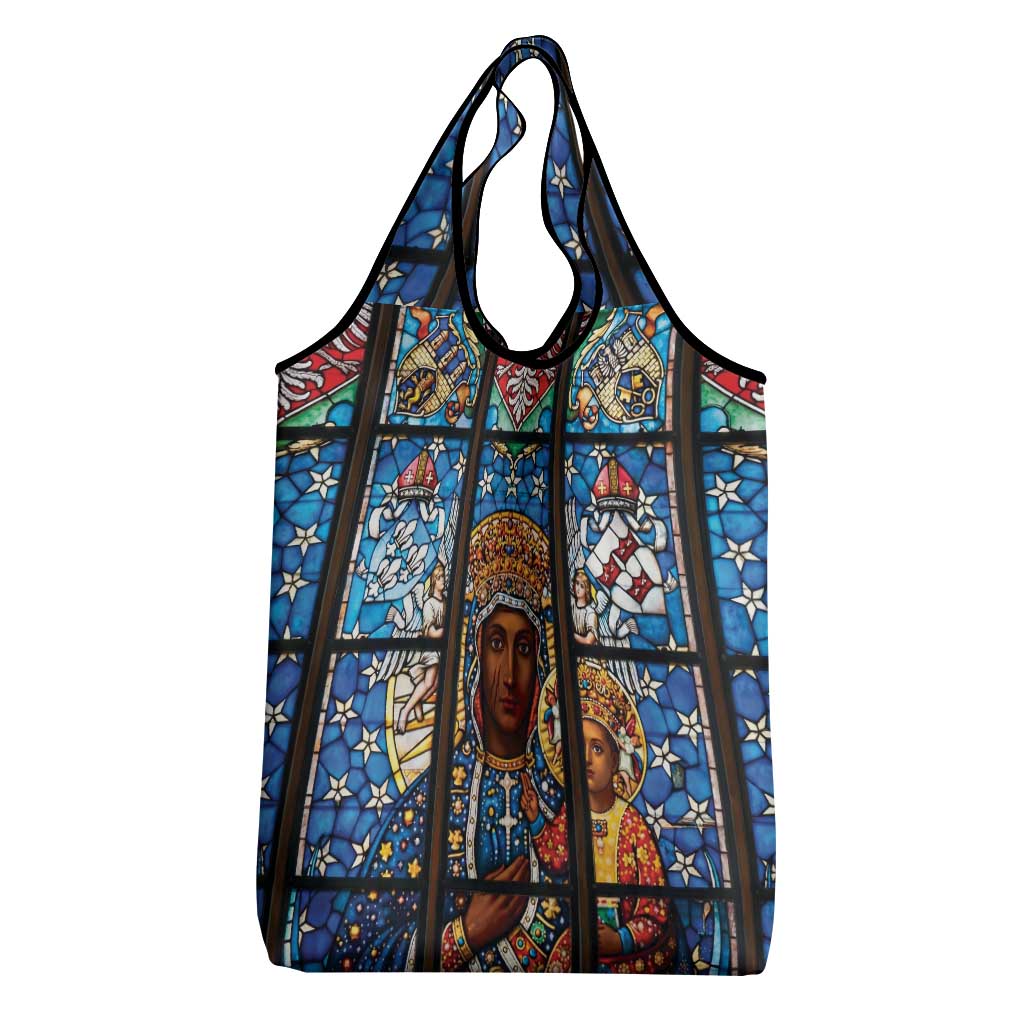 Polish Black Madonna of Czestochowa Grocery Bag Our Lady of Poland Stained Glass