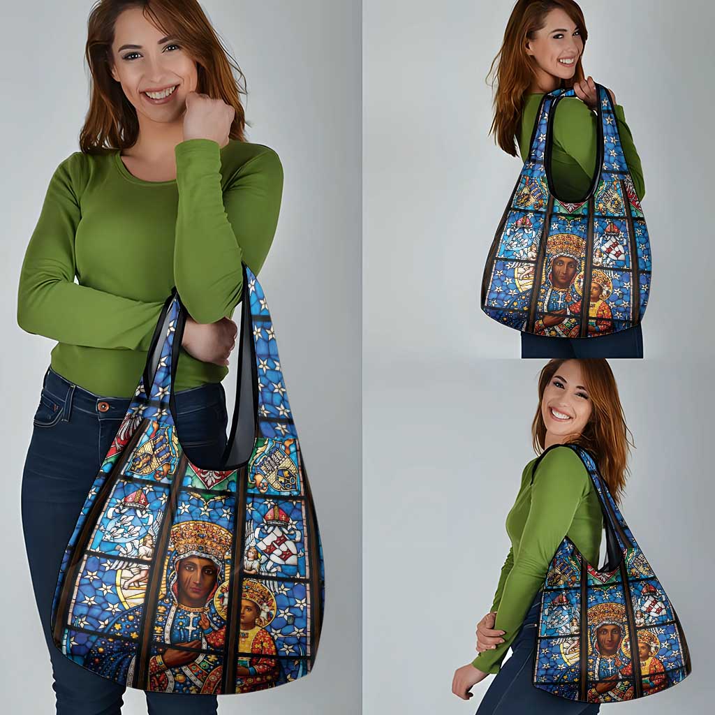 Polish Black Madonna of Czestochowa Grocery Bag Our Lady of Poland Stained Glass