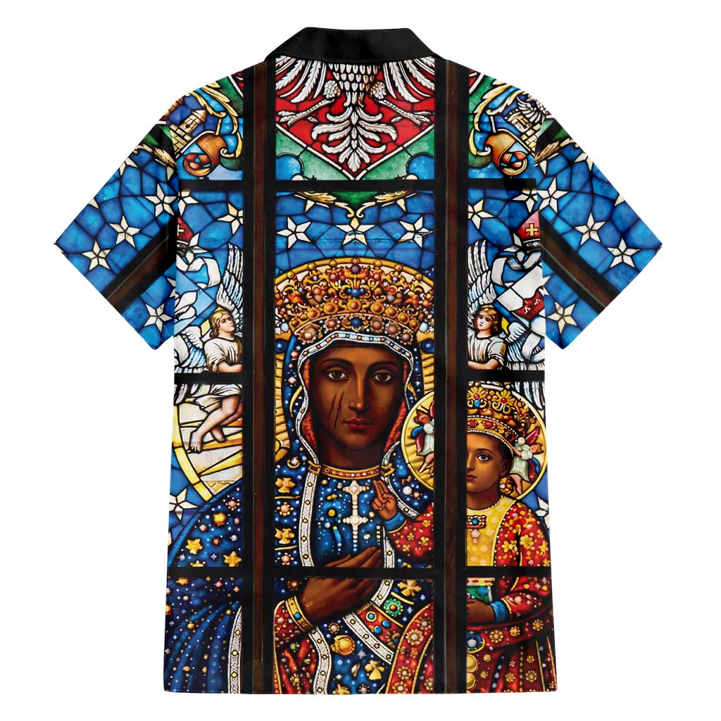 Polish Black Madonna of Czestochowa Hawaiian Shirt Our Lady of Poland Stained Glass