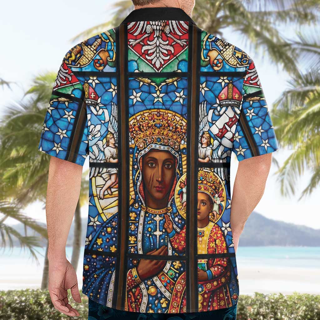 Polish Black Madonna of Czestochowa Hawaiian Shirt Our Lady of Poland Stained Glass