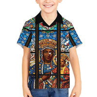 Polish Black Madonna of Czestochowa Hawaiian Shirt Our Lady of Poland Stained Glass