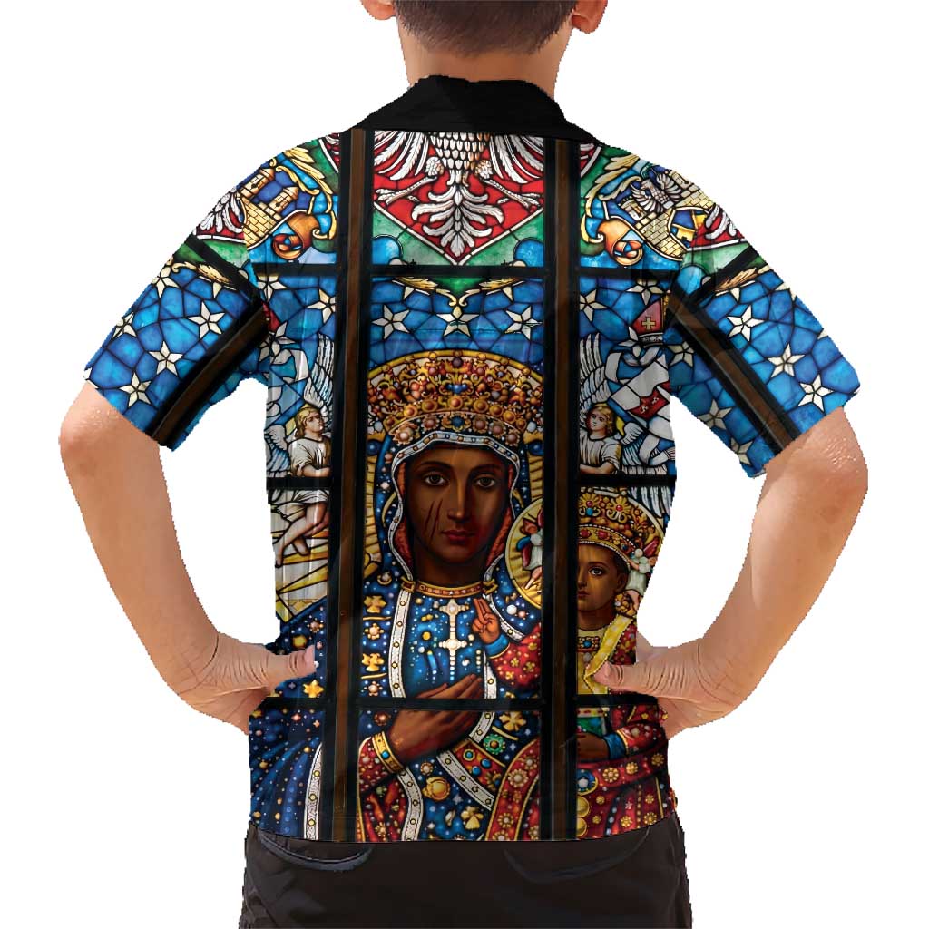 Polish Black Madonna of Czestochowa Hawaiian Shirt Our Lady of Poland Stained Glass