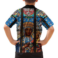Polish Black Madonna of Czestochowa Hawaiian Shirt Our Lady of Poland Stained Glass