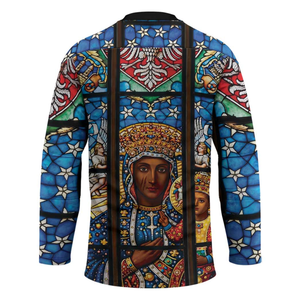 Polish Black Madonna of Czestochowa Hockey Jersey Our Lady of Poland Stained Glass