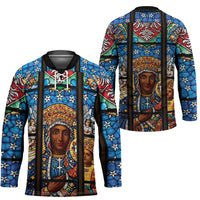 Polish Black Madonna of Czestochowa Hockey Jersey Our Lady of Poland Stained Glass