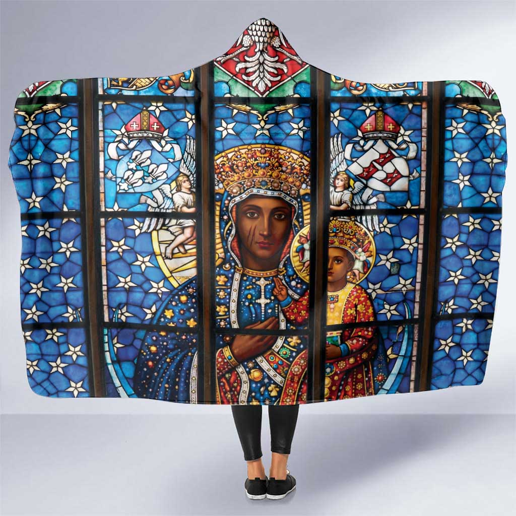 Polish Black Madonna of Czestochowa Hooded Blanket Our Lady of Poland Stained Glass
