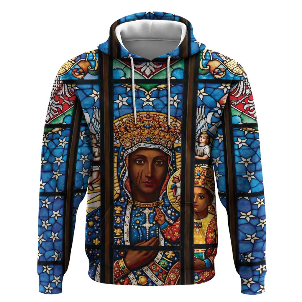 Polish Black Madonna of Czestochowa Hoodie Our Lady of Poland Stained Glass