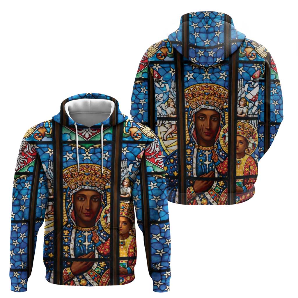 Polish Black Madonna of Czestochowa Hoodie Our Lady of Poland Stained Glass