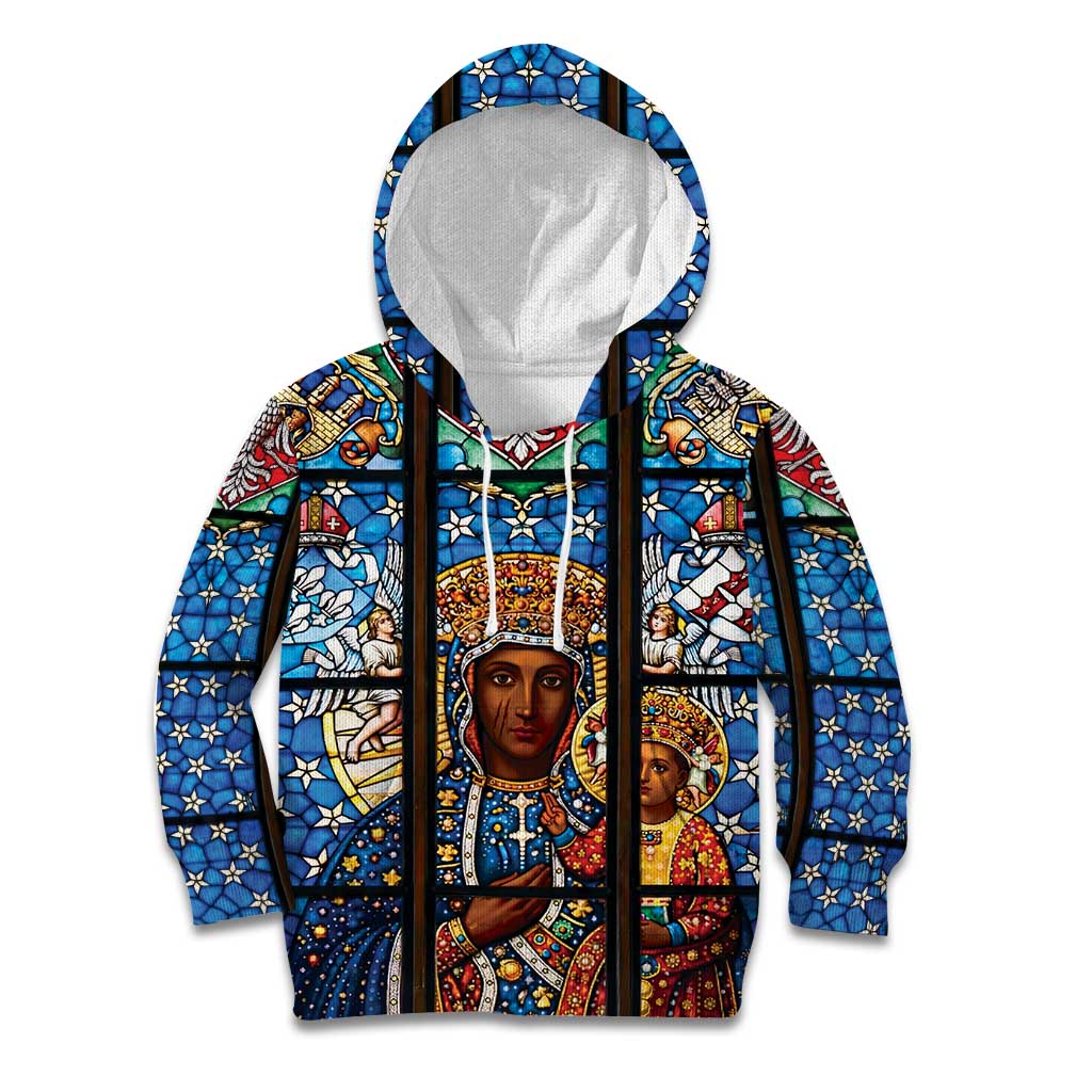 Polish Black Madonna of Czestochowa Kid Hoodie Our Lady of Poland Stained Glass