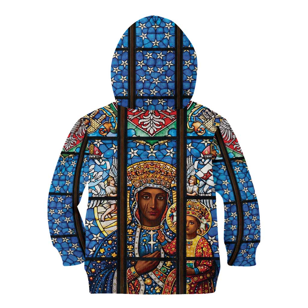Polish Black Madonna of Czestochowa Kid Hoodie Our Lady of Poland Stained Glass