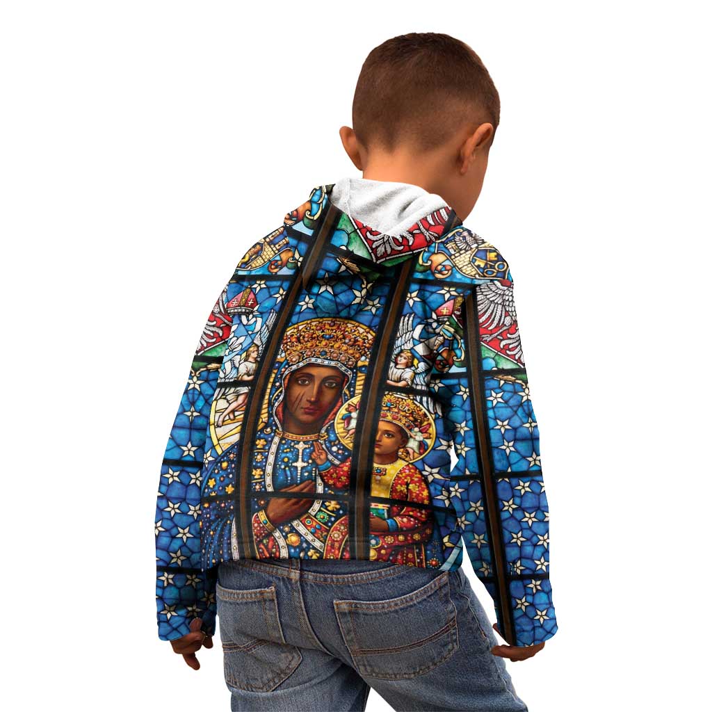 Polish Black Madonna of Czestochowa Kid Hoodie Our Lady of Poland Stained Glass