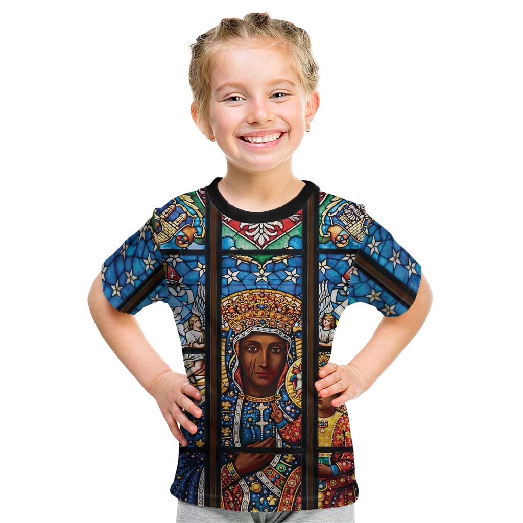 Polish Black Madonna of Czestochowa Kid T Shirt Our Lady of Poland Stained Glass