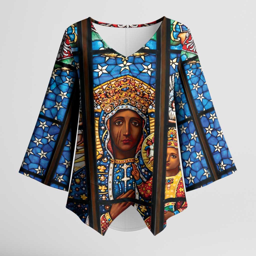 Polish Black Madonna of Czestochowa Kimono Sleeve Blouse Our Lady of Poland Stained Glass