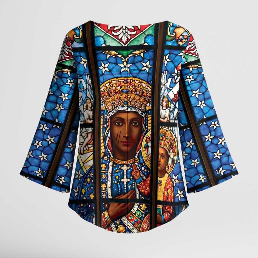 Polish Black Madonna of Czestochowa Kimono Sleeve Blouse Our Lady of Poland Stained Glass