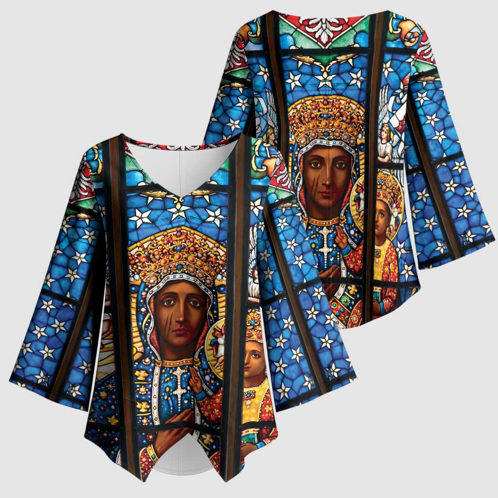 Polish Black Madonna of Czestochowa Kimono Sleeve Blouse Our Lady of Poland Stained Glass