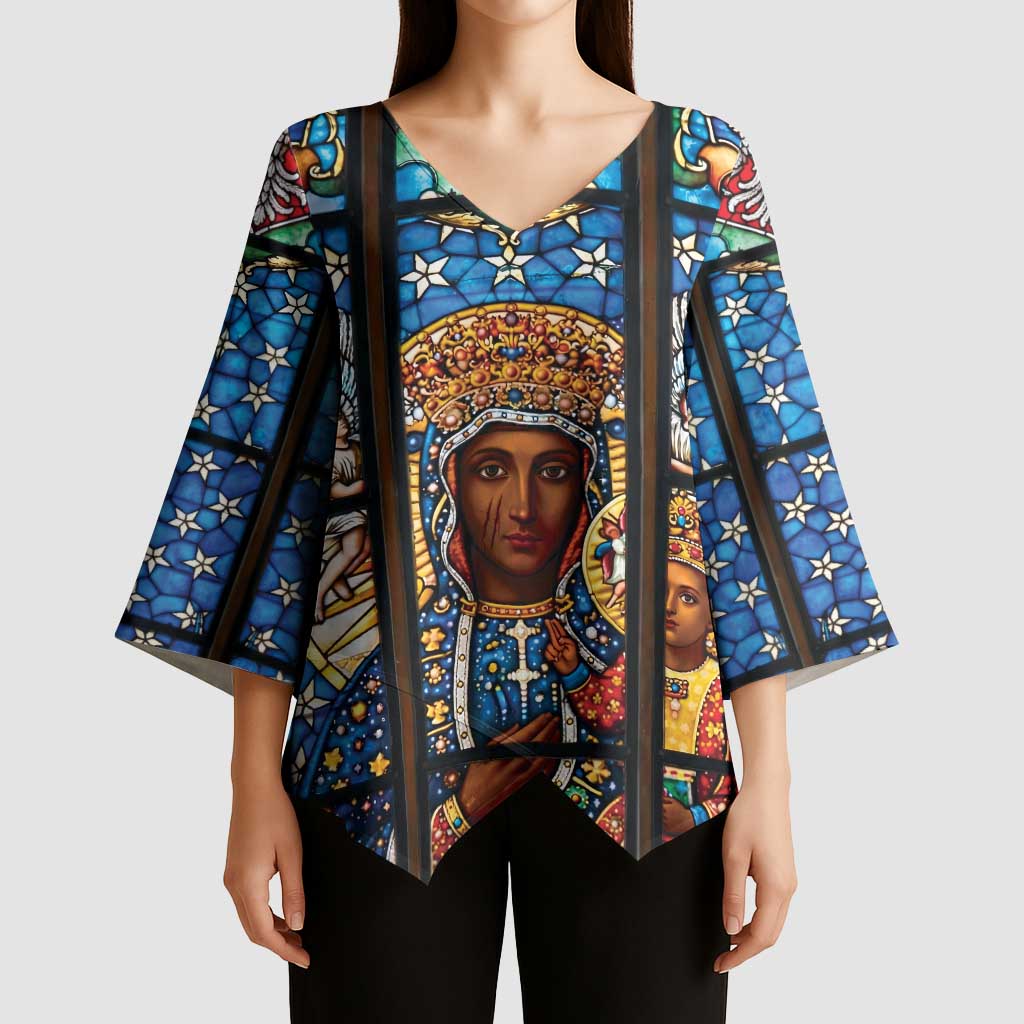 Polish Black Madonna of Czestochowa Kimono Sleeve Blouse Our Lady of Poland Stained Glass
