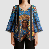Polish Black Madonna of Czestochowa Kimono Sleeve Blouse Our Lady of Poland Stained Glass