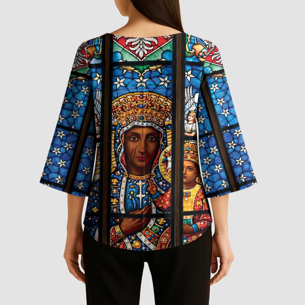 Polish Black Madonna of Czestochowa Kimono Sleeve Blouse Our Lady of Poland Stained Glass