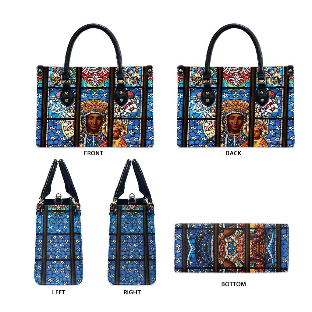 Polish Black Madonna of Czestochowa Leather Bag Our Lady of Poland Stained Glass