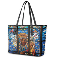 Polish Black Madonna of Czestochowa Leather Tote Bag Our Lady of Poland Stained Glass
