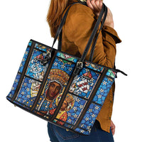 Polish Black Madonna of Czestochowa Leather Tote Bag Our Lady of Poland Stained Glass