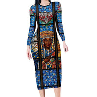Polish Black Madonna of Czestochowa Long Sleeve Bodycon Dress Our Lady of Poland Stained Glass