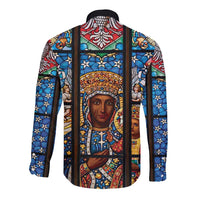 Polish Black Madonna of Czestochowa Long Sleeve Button Shirt Our Lady of Poland Stained Glass