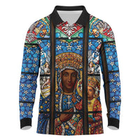Polish Black Madonna of Czestochowa Long Sleeve Polo Shirt Our Lady of Poland Stained Glass