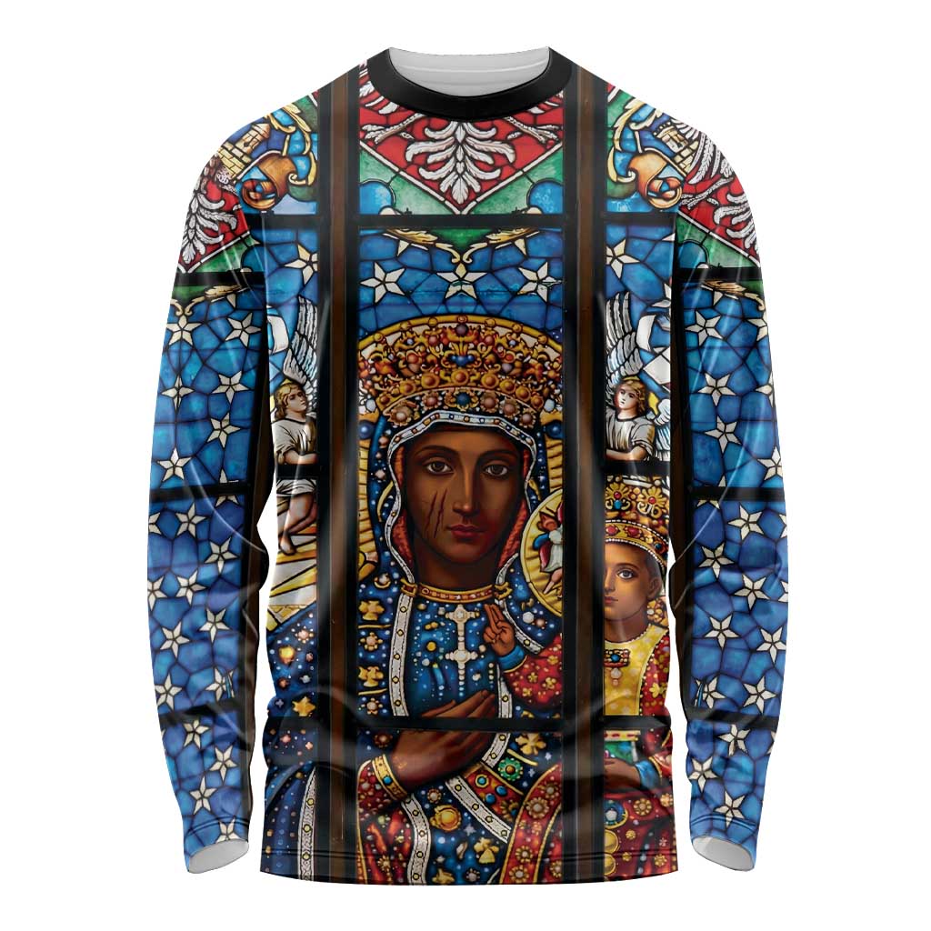 Polish Black Madonna of Czestochowa Long Sleeve Shirt Our Lady of Poland Stained Glass