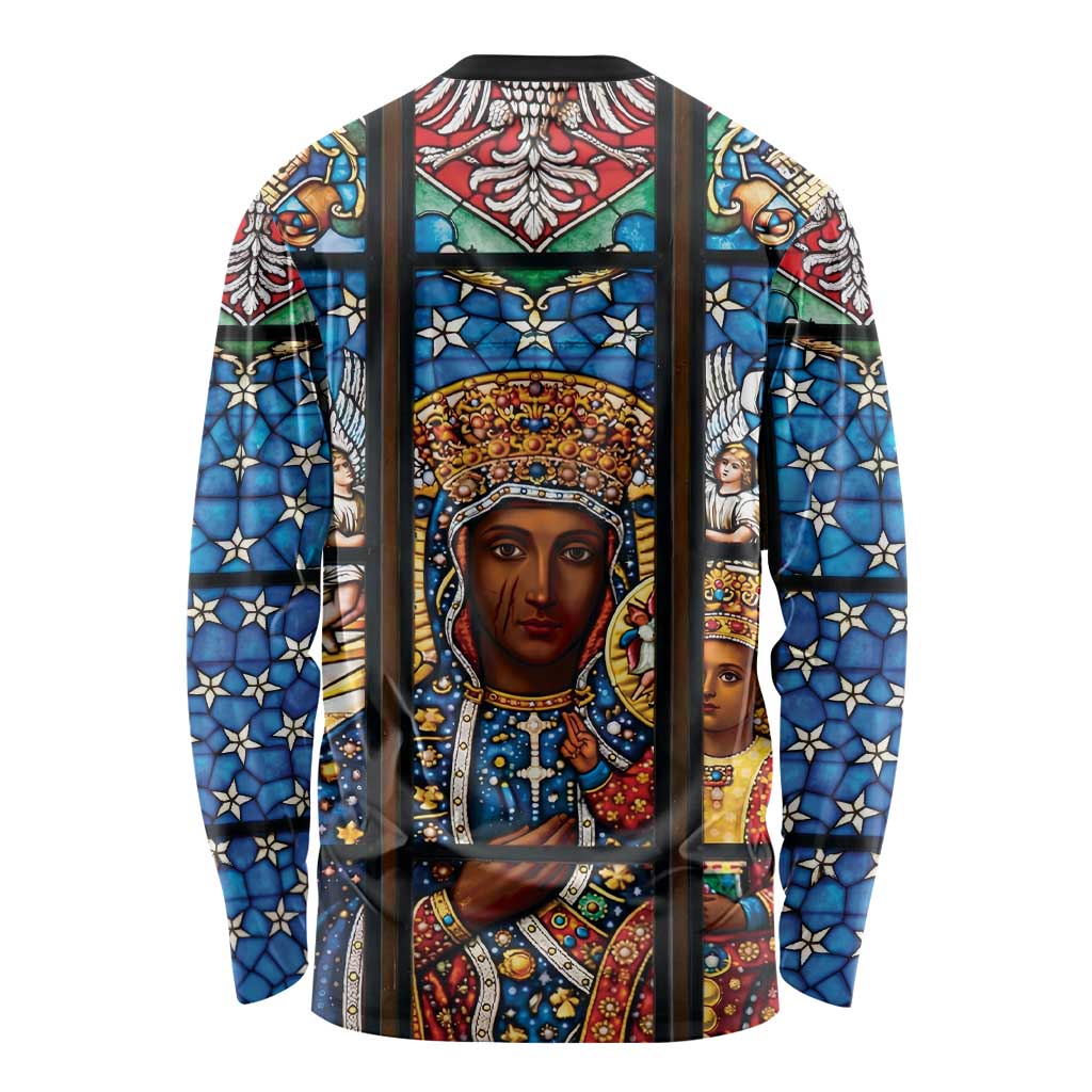 Polish Black Madonna of Czestochowa Long Sleeve Shirt Our Lady of Poland Stained Glass