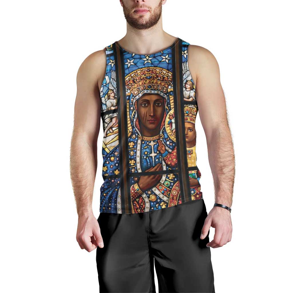 Polish Black Madonna of Czestochowa Men Tank Top Our Lady of Poland Stained Glass