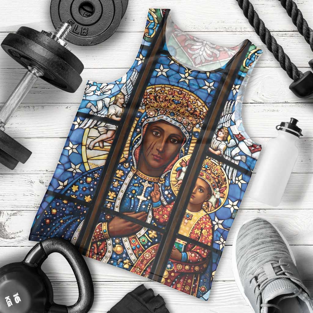 Polish Black Madonna of Czestochowa Men Tank Top Our Lady of Poland Stained Glass