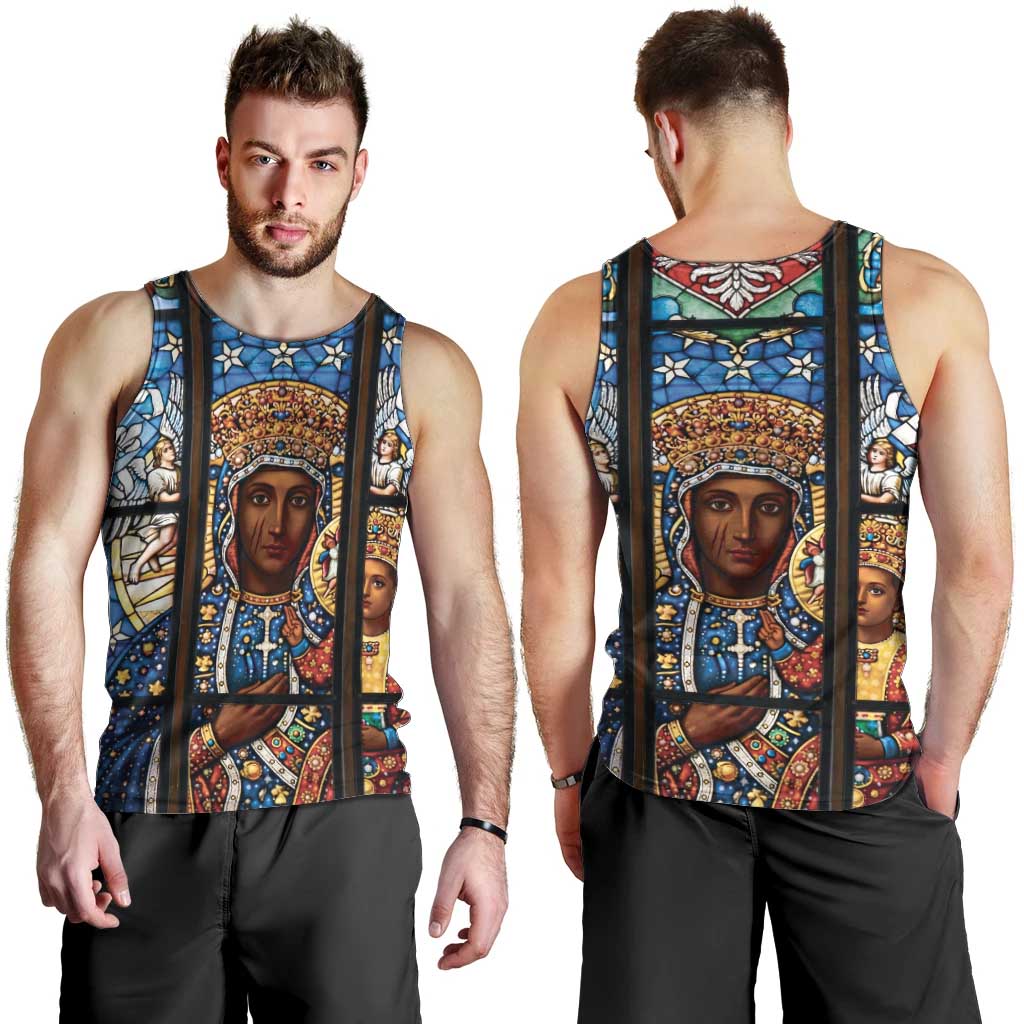 Polish Black Madonna of Czestochowa Men Tank Top Our Lady of Poland Stained Glass