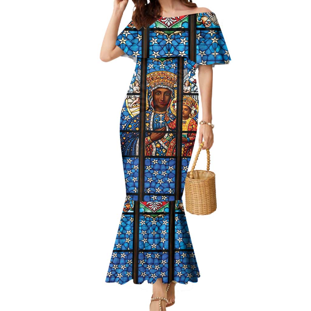 Polish Black Madonna of Czestochowa Mermaid Dress Our Lady of Poland Stained Glass
