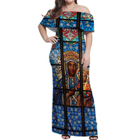 Polish Black Madonna of Czestochowa Off Shoulder Maxi Dress Our Lady of Poland Stained Glass