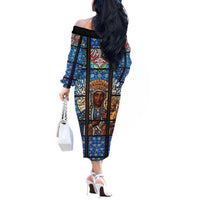 Polish Black Madonna of Czestochowa Off The Shoulder Long Sleeve Dress Our Lady of Poland Stained Glass