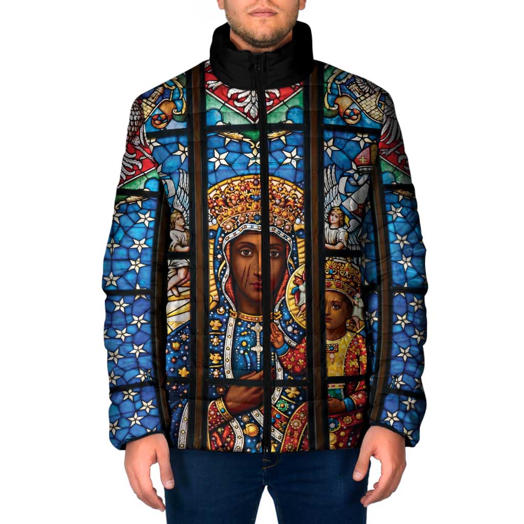 Polish Black Madonna of Czestochowa Padded Jacket Our Lady of Poland Stained Glass
