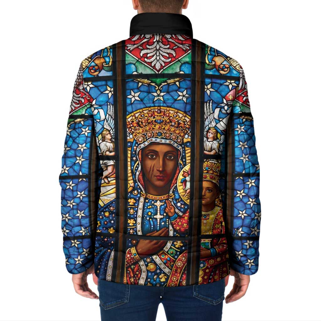 Polish Black Madonna of Czestochowa Padded Jacket Our Lady of Poland Stained Glass