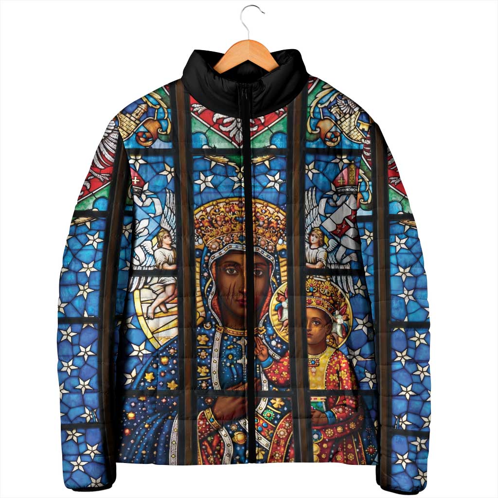 Polish Black Madonna of Czestochowa Padded Jacket Our Lady of Poland Stained Glass