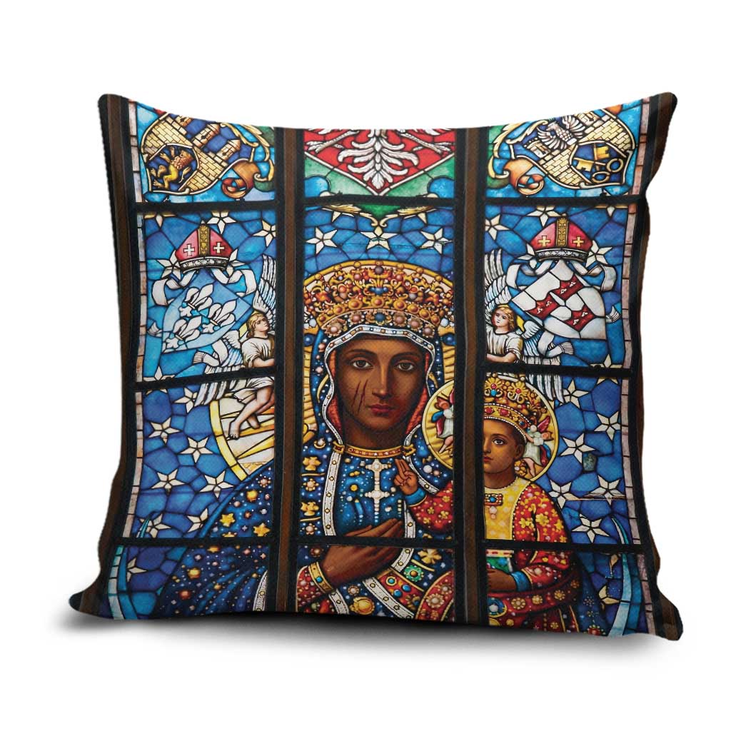 Polish Black Madonna of Czestochowa Pillow Cover Our Lady of Poland Stained Glass