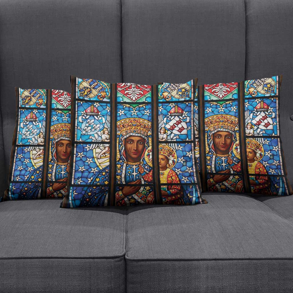 Polish Black Madonna of Czestochowa Pillow Cover Our Lady of Poland Stained Glass