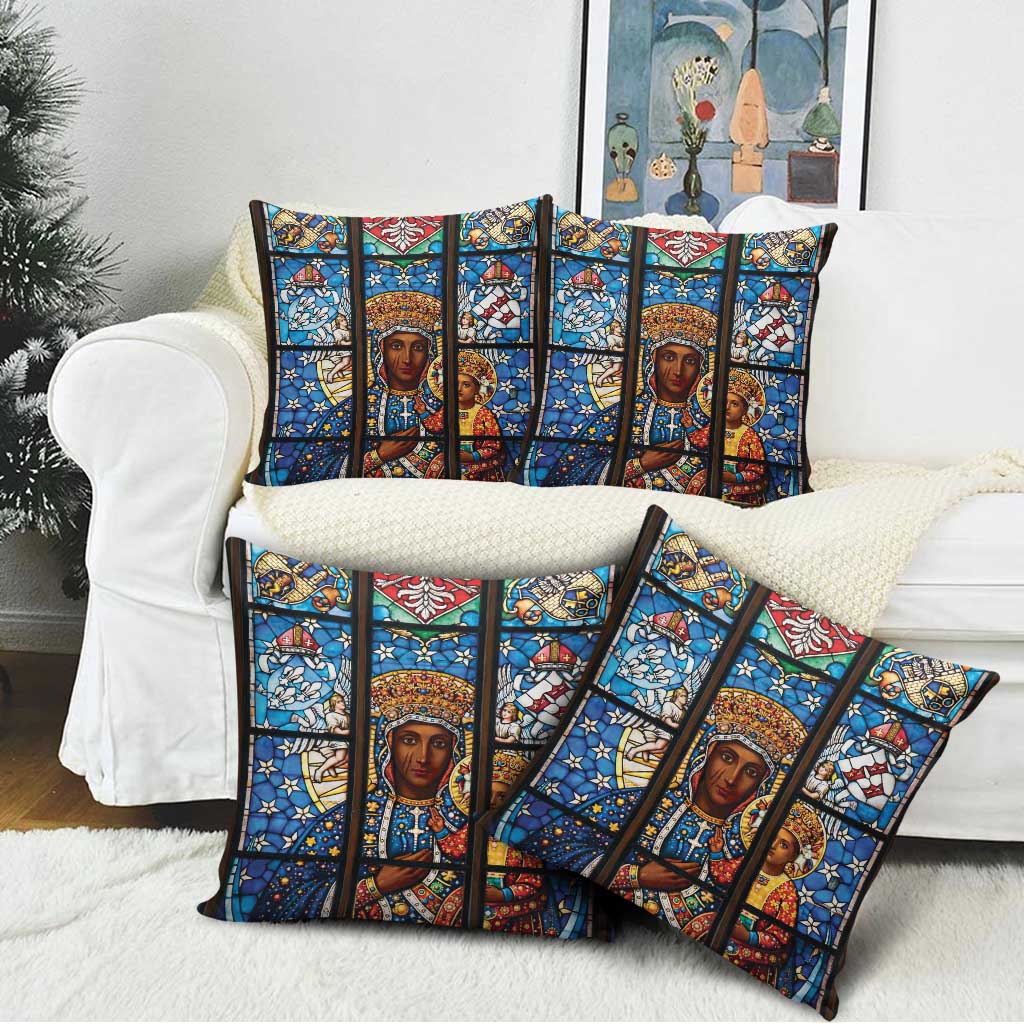 Polish Black Madonna of Czestochowa Pillow Cover Our Lady of Poland Stained Glass