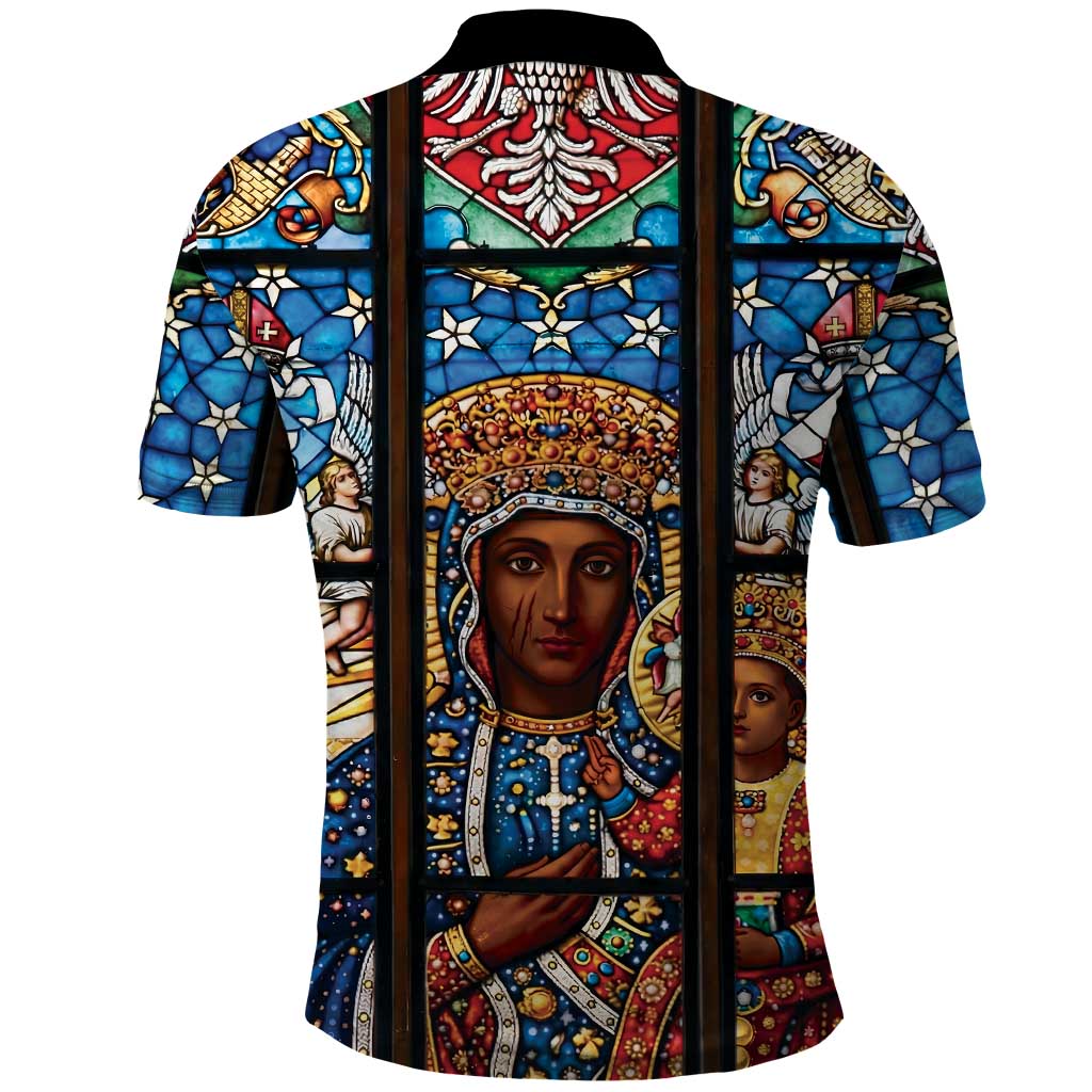 Polish Black Madonna of Czestochowa Polo Shirt Our Lady of Poland Stained Glass
