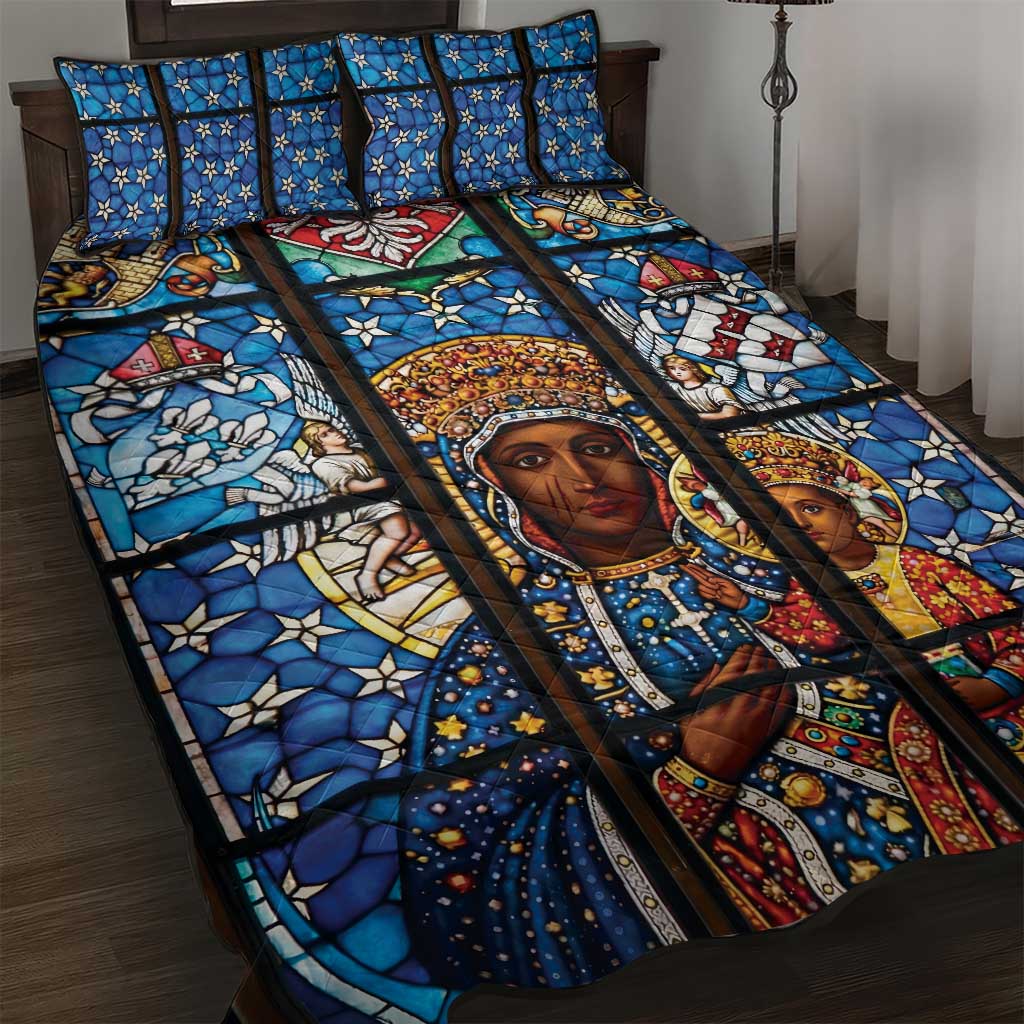 Polish Black Madonna of Czestochowa Quilt Bed Set Our Lady of Poland Stained Glass