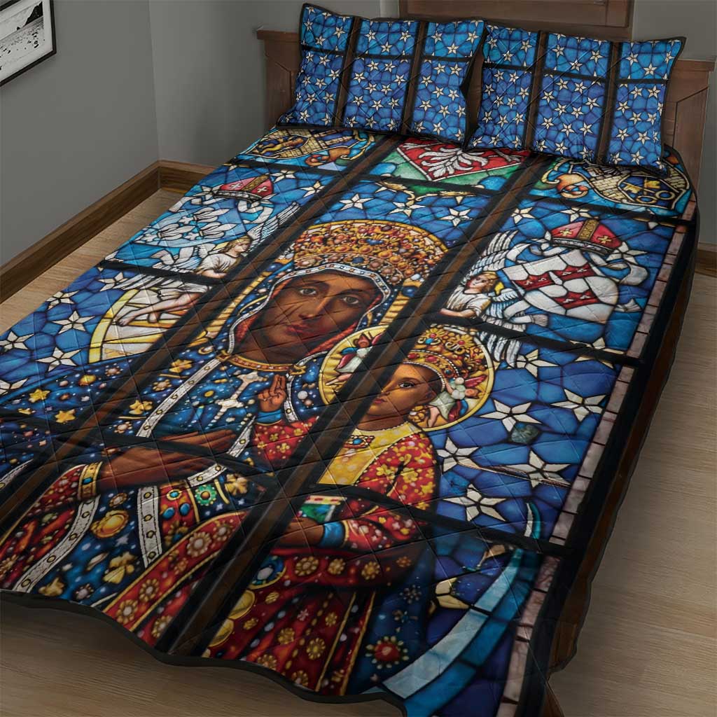 Polish Black Madonna of Czestochowa Quilt Bed Set Our Lady of Poland Stained Glass