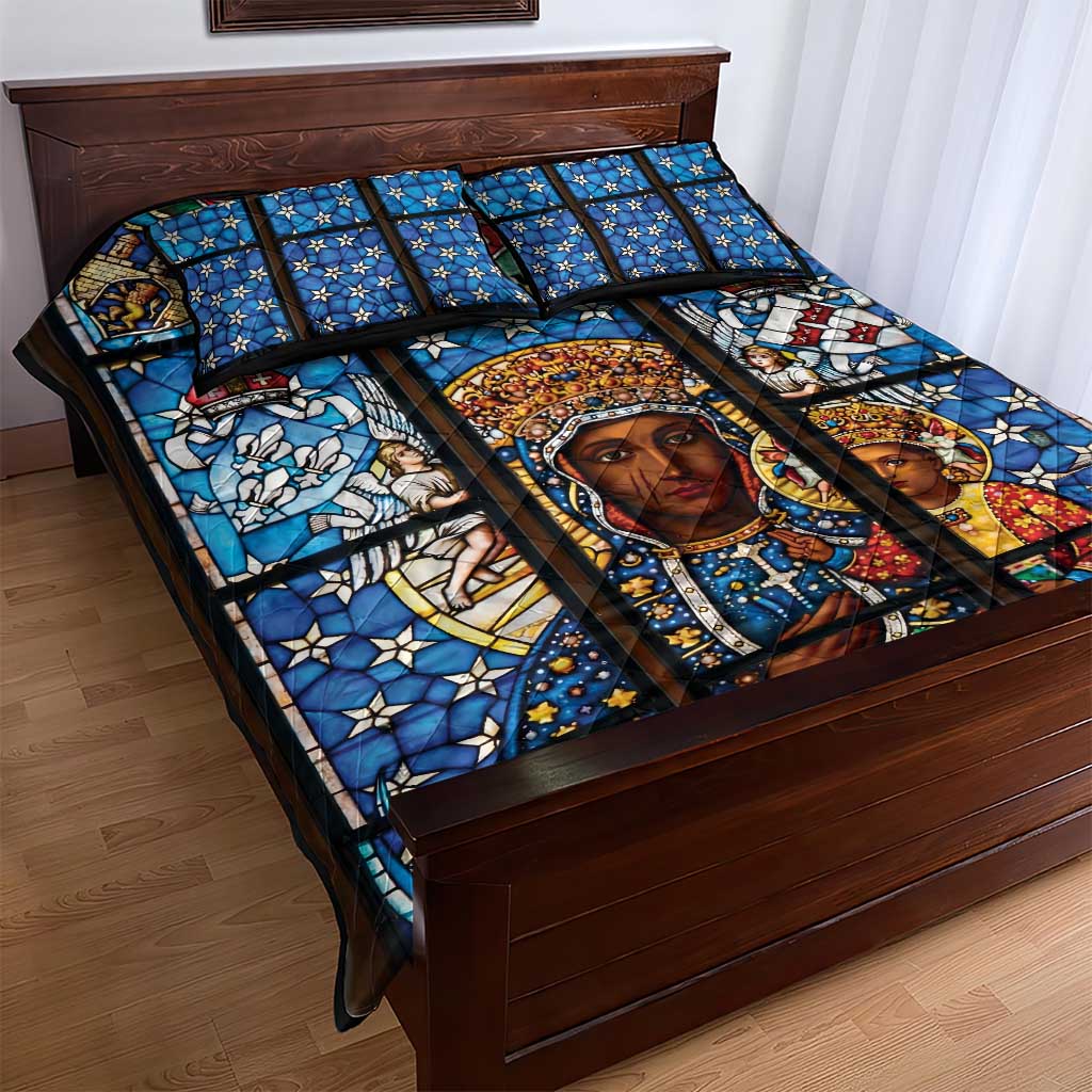 Polish Black Madonna of Czestochowa Quilt Bed Set Our Lady of Poland Stained Glass
