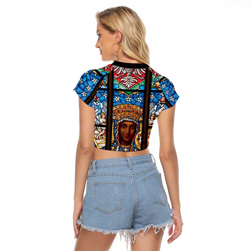 Polish Black Madonna of Czestochowa Raglan Cropped T Shirt Our Lady of Poland Stained Glass