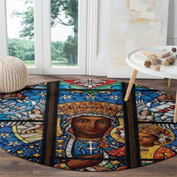 Polish Black Madonna of Czestochowa Round Carpet Our Lady of Poland Stained Glass